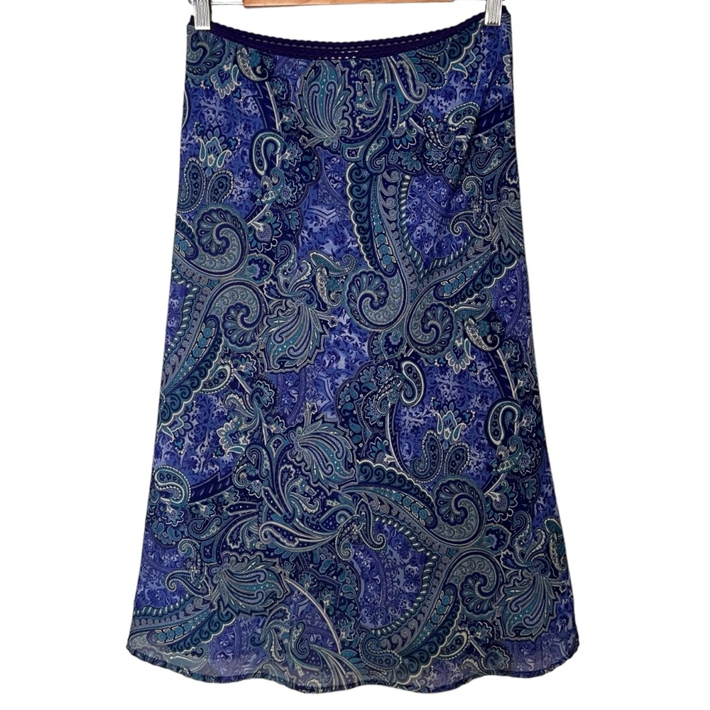 Vintage 90s Y2K Paisley Blue Boho Fairy Core floral Midi Skirt